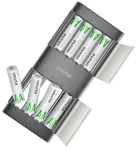 imuto Batterie al litio ricaricabili AA con caricabatterie, 2000 mWh ad alta capacità 1,5 V, batterie AA agli ioni di litio ricaricabili di lunga durata, con scatola di ricarica integrata