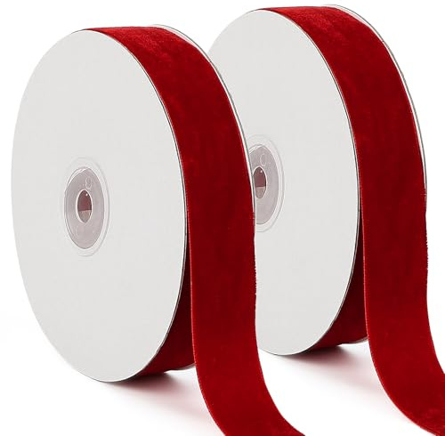 tenn well Samtband Rot, 25mm x 18m Weiches Luxuriöses Samtband Geschenkband | für Geschenkverpackung Brautstrauß Basteln Geburtstag Hochzeit Dekoration