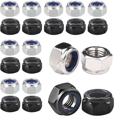 JRYGAC 100 Pezzi Dadi Autobloccanti M8, Acciaio Inox, Esagonali, Nero, Argento