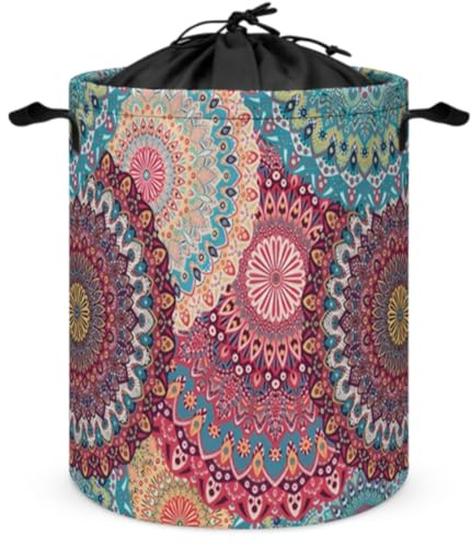 Cesto Ropa Sucia Plegable Vintage Boho Floral Marruecos Imprimir Cesta Ropa Sucia Pequeño Tela Oxford Impermeable Plegable Cesto Ropa Sucia Bebé Juguetes Almacenamiento Dormitorio (Colour 5,44x44cm)