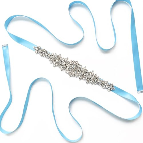 Anevous Strass Gürtel für Damen, Hochzeit Braut Taille Gürtel, Braut Taillengürtel, Elegante Brautgürtel Schärpengürtel Zubehör Frauen für Hochzeit, Party, Brautjungfernkleider, Ballkleid,Hellblau