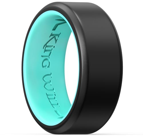 King Will Silicone Wedding Rings for Men and Women, Thin Heart Pattern Inner, Rubber Engagement Ring, 8mm Wide 2.2mm Thick, Mint Blue, T 1/2(10)