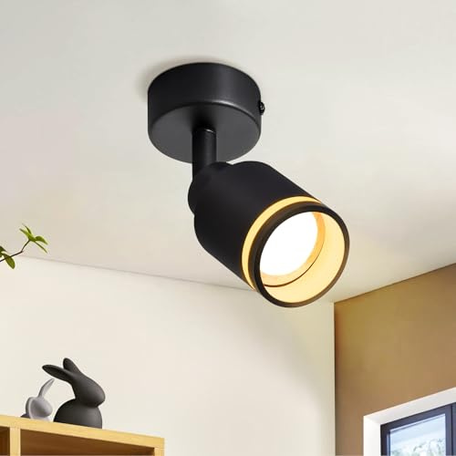 Deckenstrahler LED 1 Flammig Deckenlampe für Schlafzimmer GU10 Schwenkbar | Deckenleuchte Schwarz Deckenspots Metall Wohnzimmer Modern Spotlight für Schlafzimmer Esszimmer Büro (Ohne Leuchtmittel)