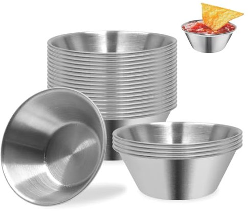 GOIYZTTR Paquet de 20 Tasses à Sauce en Acier Inoxydable 304, Tasses à Condiments Réutilisable 1.5 oz Bols à Tremper Empilables Pour Servir Trempettes, Sauces et d Epices