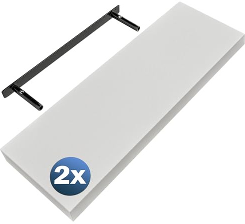 Casaria® 2X Wandregal Holz Weiß Regal mit Halterung 15kg Tragkraft Hängeregal Küche Wohnzimmer Flur Wand Schweberegal Bücherregal Regalbrett Schwebend Matt 70cm