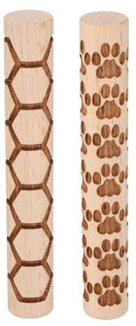 QUARKZMAN 2Pcs Rouleau a Patisserie en Bois 10cm avec Motif Empreinte de Patte Hexagone, Outils de Poterie, Rouleaux à Texture de Grain de Bois pour Argile, Pâte à Modeler, Bricolage