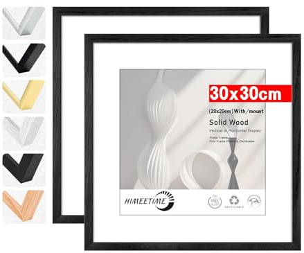HIMEETIME® 2x Cadre photo 30x30 cm.En bois noir de massif, pour photo 20 x 20 cm avec support pour 12 x 12 pouces sans support