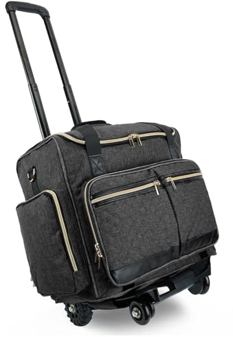 Arxus Lehrertasche Trolley mit 4 Rollen - Kunst Tragetasche für Damen mit Abnehmbarem Rollwagen, Robuste Aktentasche mit Gepolsterten Taschen für 15,6 Zoll Laptop und Lehrerbedarf, Schwarz