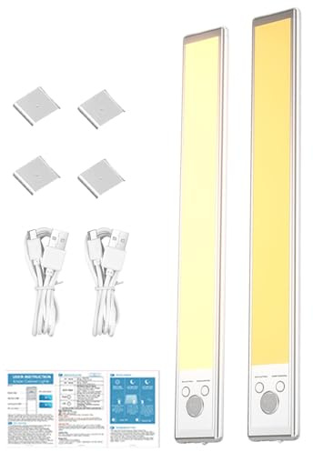 Générique Under skåpbelysning, Motion Sensor LED-lampa, USB-uppladdningsbar garderob, 2 200 mAh, 3-dimbar under räknarljus för, trappor, Wardrobe, hembelysning