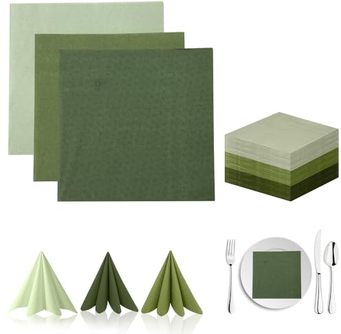 XPJBKC 150 Stück Servietten Salbeigrün, 33x33cm Servietten Grün Salbeigrüne Papierservietten Eukalyptus Grün Cocktailservietten, Salbei Einwegservietten für Hochzeit Geburtstag Party Deko