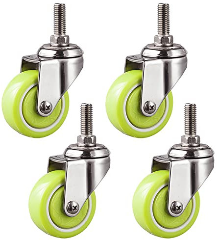 50 mm Drehgelenke für Trolley (4 Stück/Last 150 kg), Schraube M10 x 25 mm, grüne, geräuscharme Gummiräder, Halterung aus Edelstahl, Ersatzmöbel, Drehgelenke mit Bremse/4 Stück ohne Bremse