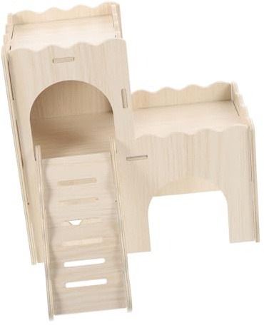 HOLIDYOYO Cachette Bois pour Hamster Et Cochon D’Inde Échelle Fonctionnelle, Maison DIY en Bois Naturel Sécurisée, Nid Ludique pour Petits Rongeurs, Cage Accessoire Essentiel