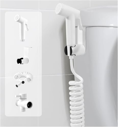 Handheld Bidet Sprayer Kit for Toilet, Bidet Faucet Cloth Diaper, Baby Wash, Pet Wash or Toilet Cleaning, with Spring Type Bidet Hose (White)