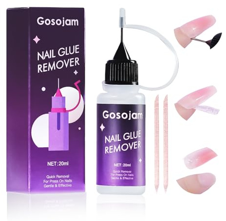 Gosojam Nail Glue Remover for Press-On & Acrylic Nails, Acetone-Free, Odorless, Non-Oily, Works with All Nail Adhesives Types — Fast on Solid Glue & Jelly Tabs, Pinpoint Precision Syringe Tip, 20 ml