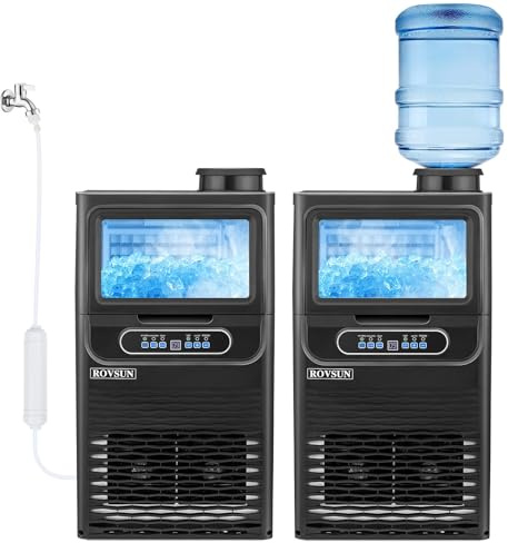 ROVSUN Commercial Ice Maker 70LBS/24H with 2 Water Inlets, Stainless Steel Ice Machine Countertop & Freestanding for Restaurant Bar with 11lbs Storage Bin, Ice Scoop, Drain Pipe & Water Filter