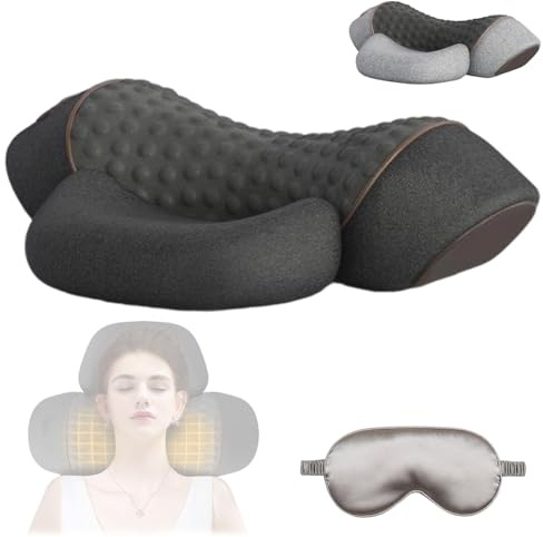 TinyShiatsu 3in1 Massage Kopfkissen, Nackenmassagegerät Elektrisch mit Traktion, Vibration und Hitze, Ergonomic Elektrisches Massagekissen Für Nacken & Schulter (Schwarz,Nur Wärme)