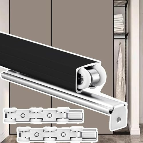 CHZDPP Hidden Sliding Doors Rail Kit with Pulley, Top Hung Barn Door Track with Soft Close Mechanism, Durable and Smooth Pocket Door Kit for Storeroom/Hallway/Warehouse(Black,230cm/91in)