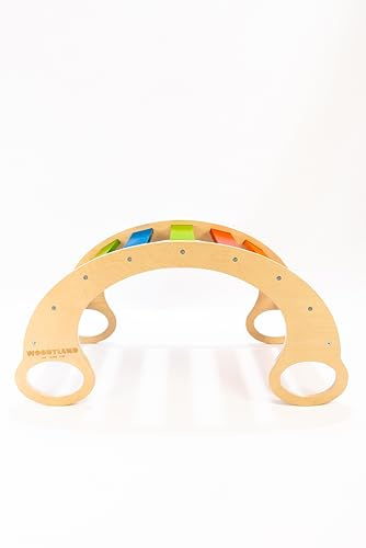 WOODYLAND Arco Montessoriano per Bambini Rainbow Rocket, Dondolo montessori o Arco montessori da arrampicata per Bambini 12+ Mesi, Gioco educativo, Sviluppo Motorio, Legno Naturale, Vernici Atossiche