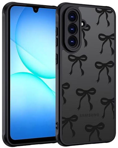 TUUTPU Coque pour Samsung Galaxy A17 5G, Étui Mat Translucide avec Motif de Nœud Papillon Minimaliste Housse PC Dur Arrière Anti-Rayures + TPU Bumper Fine Antichoc, Noir