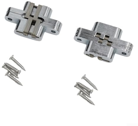 Eawfgtuw Confezione da 2 cerniere a croce invisibili a 180 gradi per porte pieghevoli, struttura in acciaio inossidabile resistente e lega di zinco con capacità di carico di 20 kg, (13 x 60 mm)