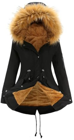 Generisch Giacca invernale da donna, parka invernale in caldo pile, giacca da sci antivento, giacca invernale a vento calda, giacca da snowboard con cappuccio, giacca da neve, giacca funzionale, Nero