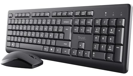 Trust Taro Pack Teclado y Ratón Inalámbrico QWERTY Español, Negro | Teclas de Perfil Bajo, Un Receptor USB, Ambidiestro, Resistente a los Vertidos, 70% Plástico Reciclado, Windows Mac PC