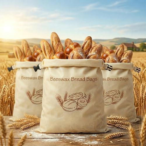 Générique Brivell Sac à Pain en Cire d'Abeille et Coton Bio – Emballage Réutilisable et Écologique pour Conservation du Pain Frais – Sac à Pain Brivell Artisanal avec Fermeture par Clip (#A-3PCS)