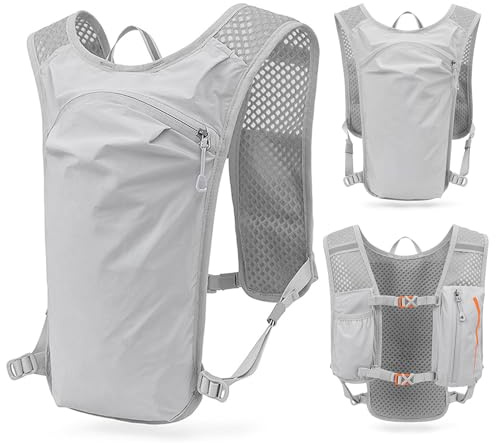 Yinhing 5L Ultralätt Löparryggsäck Cykelväst för Män Dam Sportväska Som Andas för Vandring Camping Jogging Reflekterande Remmar Vätskekompatibel (Ljusgrå & orange)