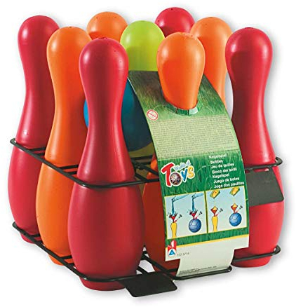 Simba 107223714 - Kegelspiel mit Halterung, 9 Kegel, 2 Bälle, mit Wasser oder Sand befüllbar, 26cm