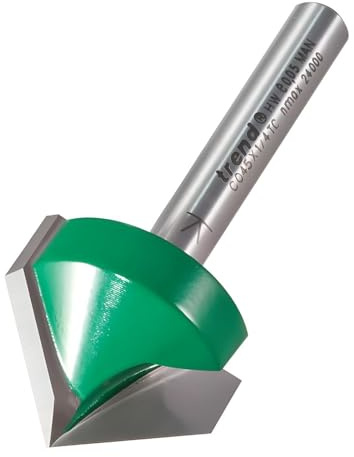 Trend CraftPro Fresa de Chaflán, Vástago de 1/4 Pulgada, Diámetro de Corte de 25.4mm, Ranura en V de 45 Grados, metal duro (TCT), C045X1/4TC