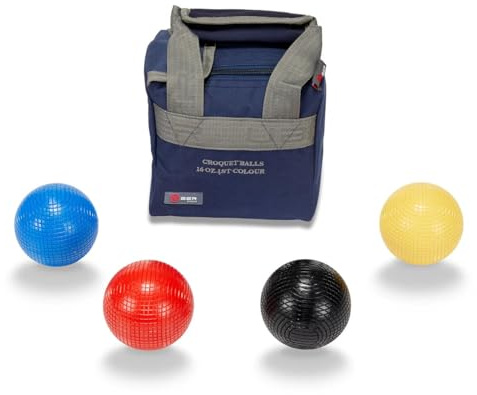 Uber Games Krocketbälle Set, 473 g, 9, 2 cm, 4 Kunststoffbälle, Tragetasche | Blau/Schwarz/Gelb/Rot, langlebig