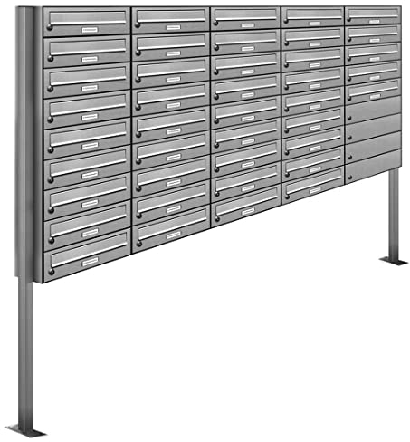 AL Briefkastensysteme 41er V2A Edelstahl Stand Briefkasten rostfrei als 41 Fach Briefkastenanlage Freistehend DIN A4 in Postkasten Design modern