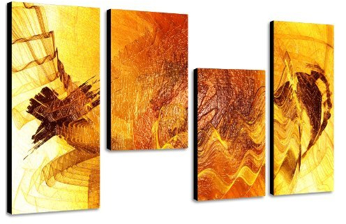 Augenblicke Wandbilder Gute Laune Bild sonnig gelb - 130x70cm 4 teiliges Keilrahmenbild (30x70+30x50+30x50+30x70cm) abstraktes Wandbild mehrteilig Gemälde-Stil handgemalte Optik Vintage