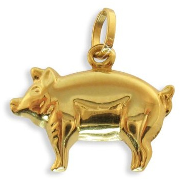 Glücksschwein Schwein Charms Anhänger echt 14 Karat Gold 585 (Art.206046)