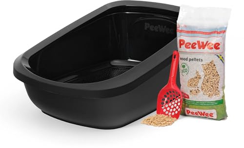 PeeWee Katzentoilette EcoGranda Katzenklo Schale offen Katzen WC inkl. 3kg Streu, Farbe:Schwarz