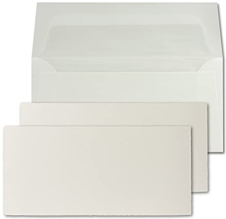 25x DIN Lang Vintage Einzelkarten-Set mit gefütterten Briefumschlägen, Büttenpapier, 100 x 210 mm - ohne Falz, Naturweiß