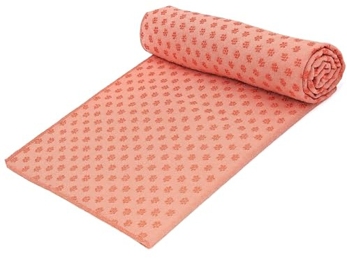 LIVEUP SPORTS Yoga Handtuch pink – Mikrofaser Yogatuch mit Antirutsch-Noppen & Blumen-Muster – rutschfeste Yoga Decke 183x63cm – saugfähig, hautfreundlich & schnelltrocknend