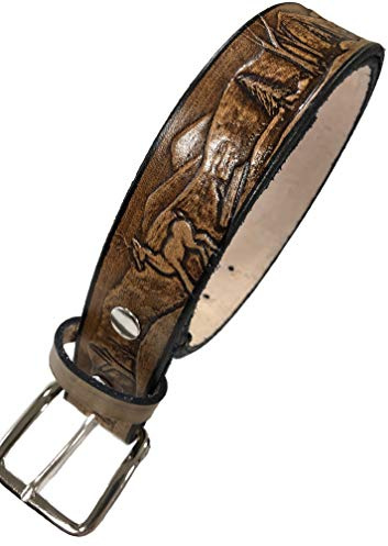 Bama Belts and Leathers Deer Design Handmade Mens Leather Belt Western Work Casual Belt 1.5 Wide Color Cocoa Brown (48)