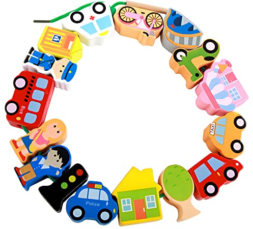 Afunti Perlen Spielzeug Perlen Schnürung aus Holz Kinder Würfel Spielzeug für Jungen und Mädchen Schnürung Perlen 3 Jahre