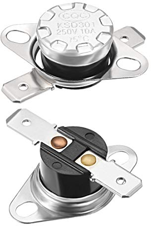 sourcing map 2 Stücke Temperaturschalter Thermostat Normalerweise offen 75°C 10A 6,3mm Pin de