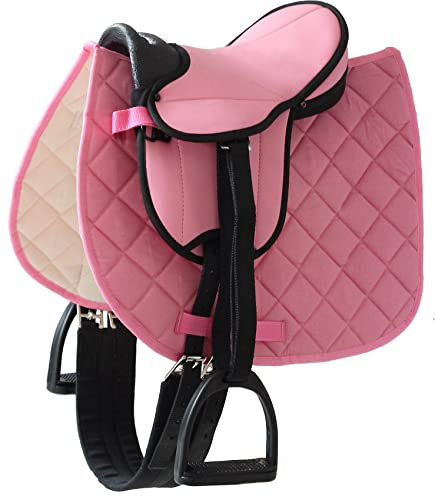 Helga Kreft 50088 Sattelset für Gartenpferd für Susi + Tamme, Sattel rosa und Schabracke mit Karosteppung, 28 x 35 x 31 cm