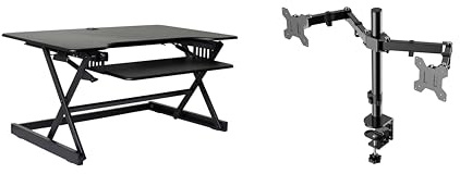 Rocelco Stehpult-Konverter mit Dual-Monitorhalterung, 101,6 cm, höhenverstellbar, für schnelles Sitzen und Stehen, mit einziehbarer Tastaturablage, Schwarz (R DADRB-40-DM2)