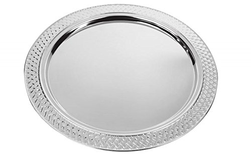 SOTTOPIATTO VASSOIO da TAVOLA Diametro Cm.30,7 in METALLO LUCIDO e RIFINITURA in Argento 925% con DECORO FESONATO sul BORDO Made in Italy 81243