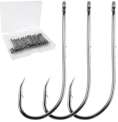 Köderhalter Angelhaken, 80stk Angelköderhalter Haken Langer Schaft J Haken mit Widerhaken Offset Schwarz Kohlenstoffstahl Jig Angelhaken für Salzwasser Süßwasser Größe 4-6/0