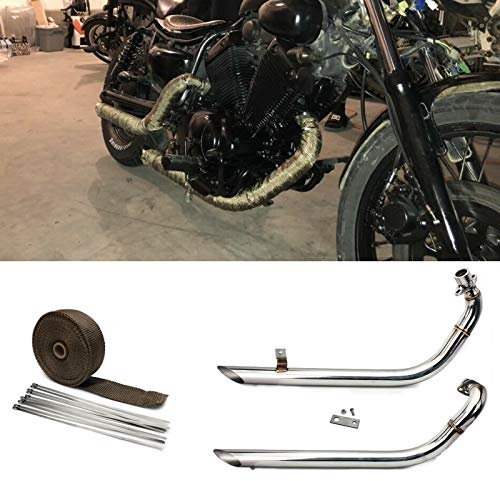 TARAZON Auspuffanlagen Rohren Schalldämpfer+Hitzeschutzband Auspuffband Wärme Isolierung+10 Edelstahl Kabelbinder für Yamaha Virago XV535 XV400 1987-2004