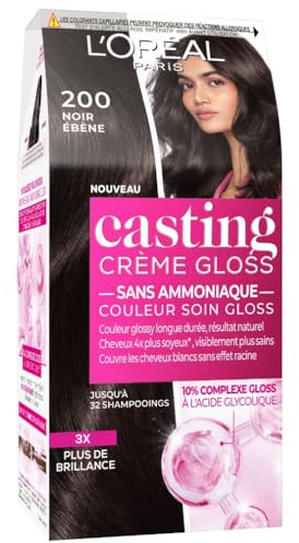 L'Oréal Paris Casting Crème Gloss Coloration Ton sur Ton pour Cheveux - Sans Ammoniaque - Noir Ebène, 1 unité (Lot de 1)