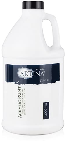 Artina Vit akrylfärg 2000 ml akryl – 2 l titan, vit akrylfärg, vattenbaserad flytande färg för akrylmålning och hällning, professionella färger för nybörjare och hobbykonstnärer