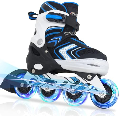 Nattork Kinder Inliner für Jungen Mädchen, Verstellbare 4 Größen Kinder Inline Roller Skates, Leucht Inline Skates für Jungen Rollschuhe für Anfänger (Blau, 32-36 EU / 205-230 MM)