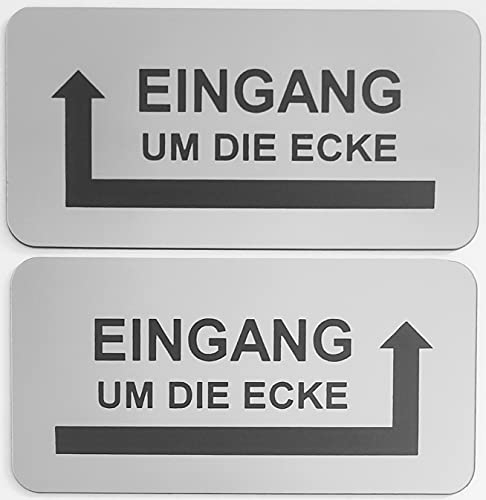Hinweisschild Eingang um die Ecke Pfeil Links Rechts Selbstklebend 4 Größen Silber (140x70mm Eingang Rechts)