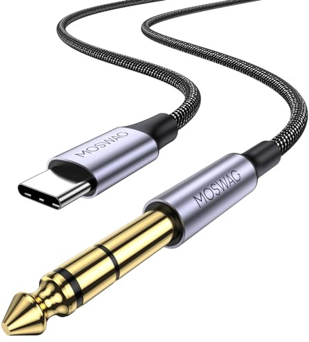 MOSWAG Câble USB C vers 6.35mm TRS Mâle Auxiliaire Audio Stéréo, 6.35mm Adaptateur Aux Audio Jack pour Google Pixel 4XL, Galaxy Note, Haut parleurs, écouteurs, Table de Mixage et Plus
